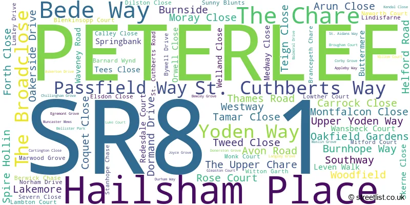 A word cloud for the SR8 1 postcode